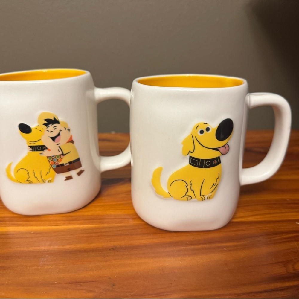 Set of Disney “Up” Characters White and Yellow Mugs; Rae Dunn